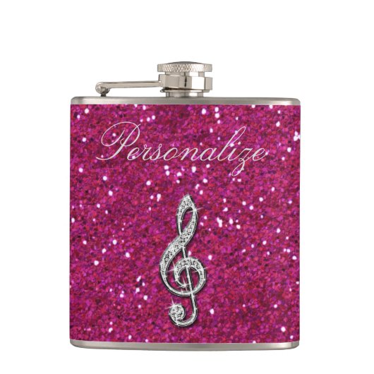 Aangepaste Glitzy Sparkly Diamond Music Note Heupfles (Voorkant)