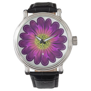 Aangepaste gloeiende neon paarse & roze dahlia blo horloge