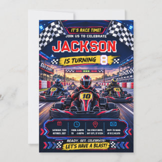 Aangepaste Go Kart Racing Verjaardag Kaart