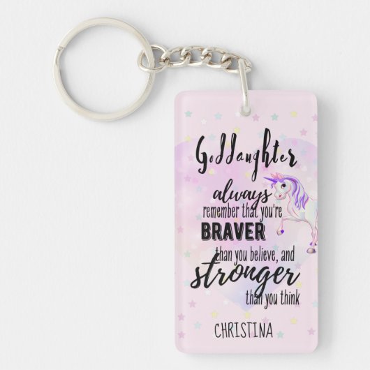 Aangepaste GODDAUGHTER Motivatie Quote Pink Unicor Sleutelhanger (Voorkant)