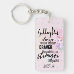 Aangepaste GODDAUGHTER Motivatie Quote Pink Unicor Sleutelhanger