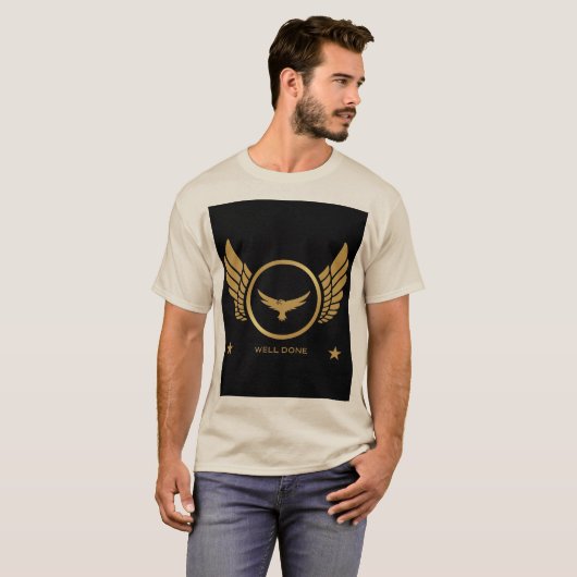 Aangepaste goed gedaan Tekst Eagle Afbeelding Zand T-shirt (Voorkant volledig)