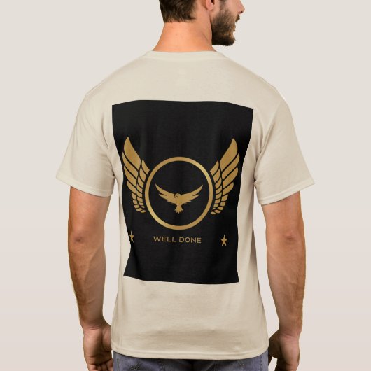 Aangepaste goed gedaan Tekst Eagle Afbeelding Zand T-shirt (Achterkant)