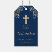 Aangepaste Gold Cross-bevestiging blauw Cadeaulabel (Voorkant)