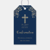 Aangepaste Gold Cross-bevestiging blauw Cadeaulabel (Achterkant)