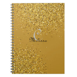 Aangepaste Gold Faux Glitter Monogram Naam Notitieboek