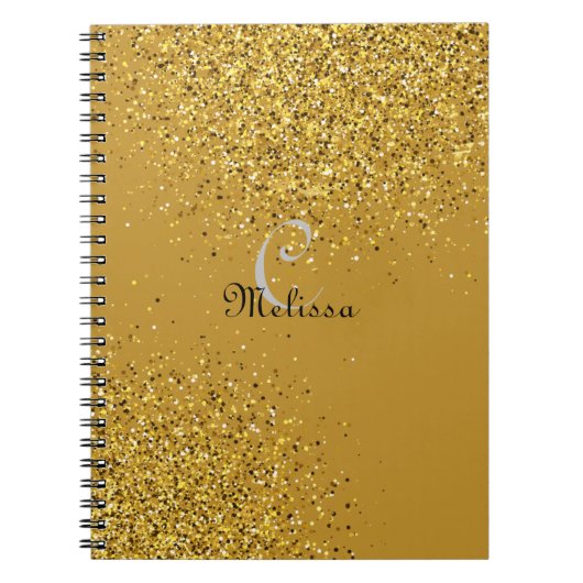 Aangepaste Gold Faux Glitter Monogram Naam Notitieboek (Voorkant)