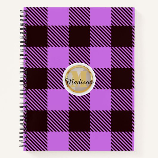 Aangepaste Gold monogram naam Chic Orchid Tartan Notitieboek (Voorkant)