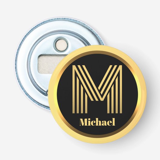 Aangepaste Gold Monogramed Letter M Button Flesopener (Voorkant)