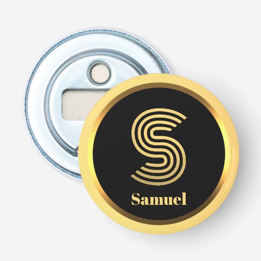 Aangepaste Gold Monogramed Letter S Button Flesopener (Voorkant)