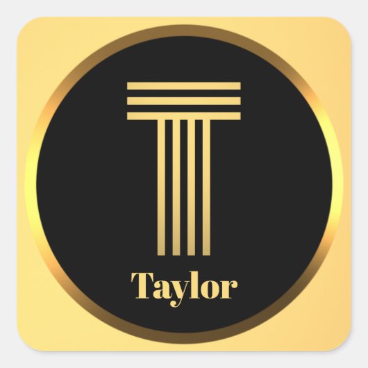 Aangepaste Gold Monogramed Letter T Vierkante Sticker (Voorkant)