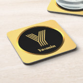 Aangepaste Gold Monogramed Letter Y Bier Onderzetter (Linkerzijde)