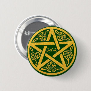 Aangepaste Gold Pentagram-Button met Keltische kno Ronde Button 5,7 Cm