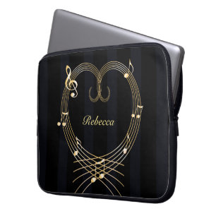 Aangepaste Golden Heart Musical Notes Laptop Sleeve