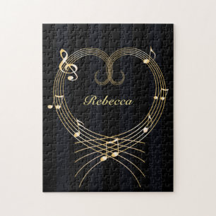 Aangepaste Golden Heart Musical Notes Legpuzzel