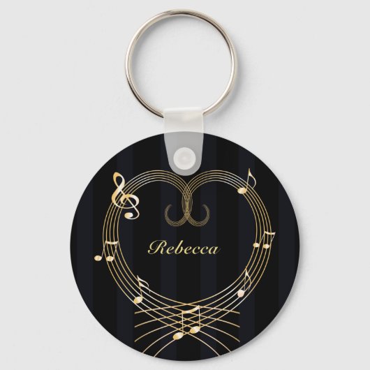 Aangepaste Golden Heart Musical Notes Sleutelhanger (Voorkant)
