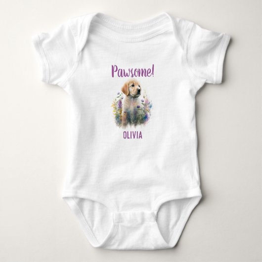 Aangepaste Golden Retriever Dog met Florals Romper (Voorkant)