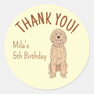 Aangepaste Goldendoodle Bedankt Neutrale Verjaarda Ronde Sticker