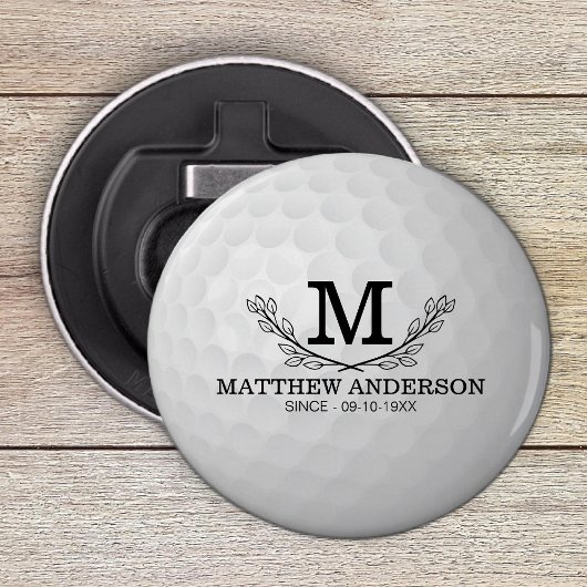 Aangepaste Golf Ball Pattern Name Monogram Age Button Flesopener