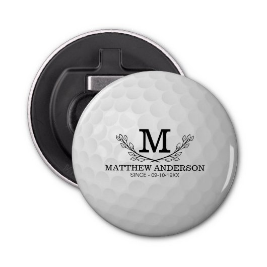 Aangepaste Golf Ball Pattern Name Monogram Age Button Flesopener (Voorkant)