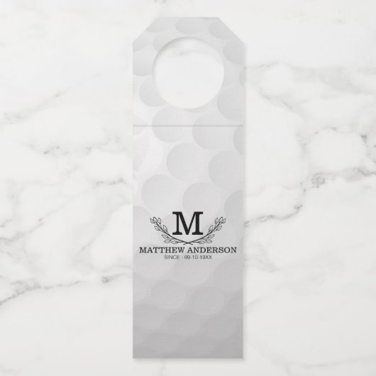 Aangepaste Golf Ball Pattern Name Monogram Age Flessenhanger (Voorkant)