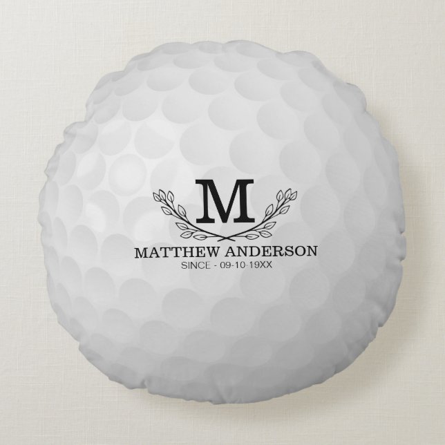 Aangepaste Golf Ball Pattern Name Monogram Age Rond Kussen (Voorkant)