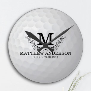 Aangepaste Golf Ball Pattern Name Monogram Age Ronde Klok