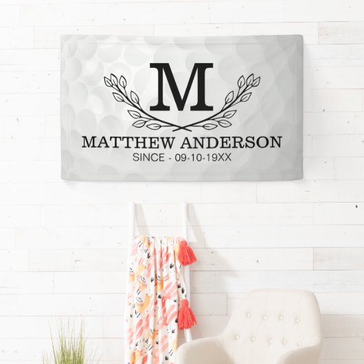 Aangepaste Golf Ball Pattern Name Monogram Age Spandoek (Insitu)