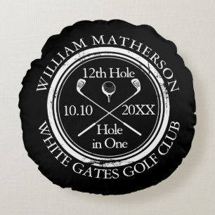 Aangepaste golf hole-in-one foto zwart en wit rond kussen
