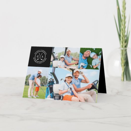 Aangepaste Golf Multi Foto Monogram Vaderdag Kaart (Voorkant)