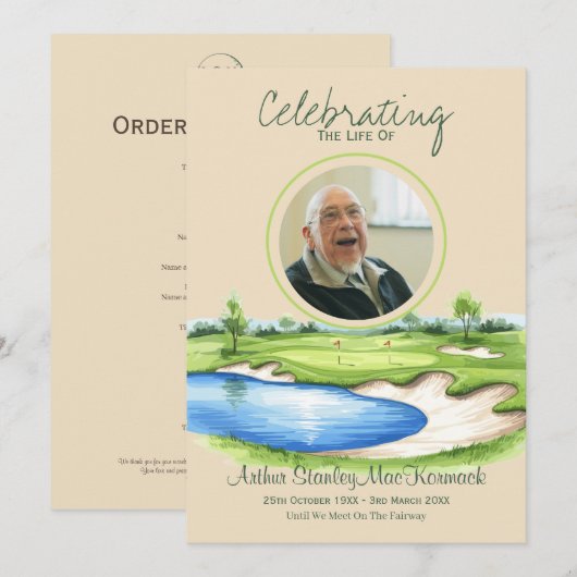 Aangepaste golf viering van het leven herdenkingsd programma (Voorkant / Achterkant)