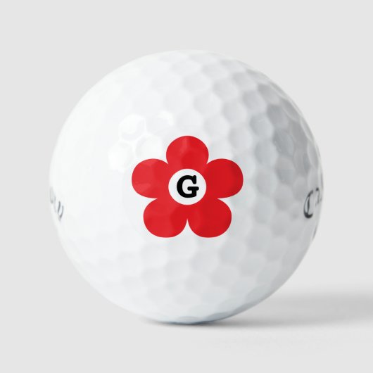 Aangepaste golfballen met rode bloem monogram logo (Voorkant)