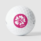 Aangepaste golfballen met roze Hibiscus-bloem (Voorkant)