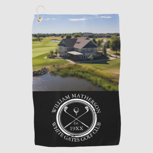 Aangepaste golfclubnaam en zwart-witfoto golfhanddoek (Voorkant)