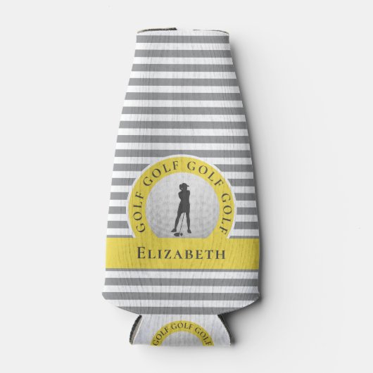 Aangepaste Golfer Monogrammed Name Yellow Grey Spo Flesjeskoeler (Voorkant)