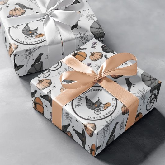 Aangepaste Gothic Grijs Baby Carriage Halloween Cadeaupapier