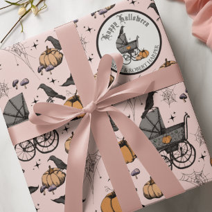 Aangepaste Gothic Roze Baby Carriage Halloween Cadeaupapier