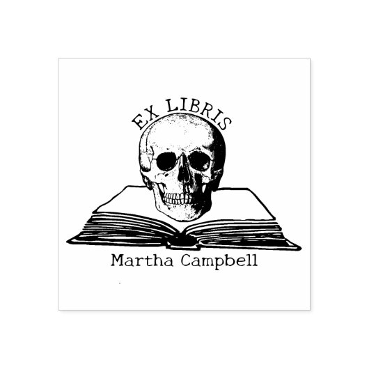 Aangepaste gotische schedel ex libris bibliotheek  	rubberstempel (Afrduk)