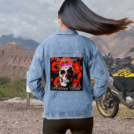 Aangepaste Gotische Schedel Rode Rozen Denim Jacket