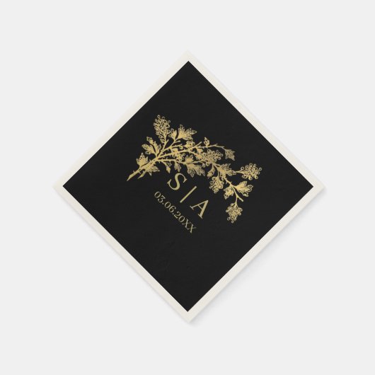 Aangepaste goud folie luxe botanische monogram mod servet (Hoek)