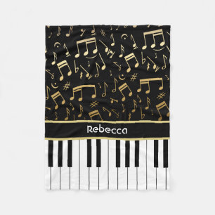 Aangepaste gouden biljetten en pianosleutels fleece deken