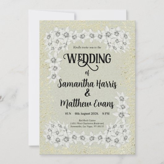 Aangepaste gouden bloemenelegantie bruiloft Uitnod Kaart (Voorkant)