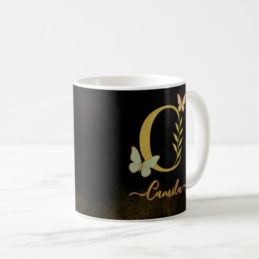 Aangepaste Gouden C Mok – Vlindermonogram (Voorkant rechts)