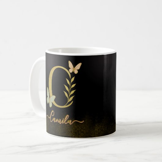 Aangepaste Gouden C Mok – Vlindermonogram (Voorkant links)