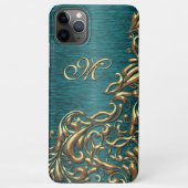 Aangepaste Gouden Damask Bloempatroon Blauwgroen B iPhone Hoesje (Achterkant)