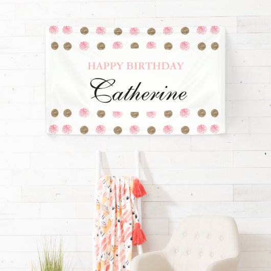 Aangepaste gouden en roze pols-dot-jaarbanner spandoek (Insitu)