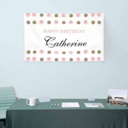 Aangepaste gouden en roze pols-dot-jaarbanner spandoek (Beurs)