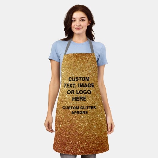 Aangepaste Gouden Glitter Schort - Ontwerp uw eige (Gedragen)