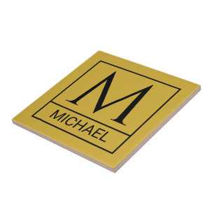 Aangepaste gouden keramische tegel met initiaal en tegeltje