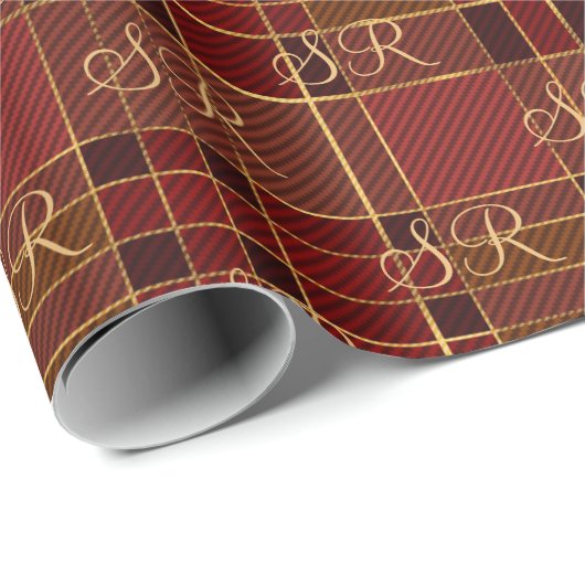 Aangepaste gouden kerstcadeaus voor Monogram rood Cadeaupapier (Rol Hoek)